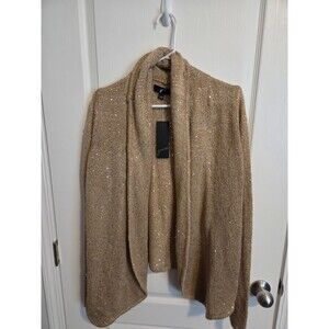 gnw Gold Glitter Open Front Cardigan Sweater Knit Long Sleeve Women's L